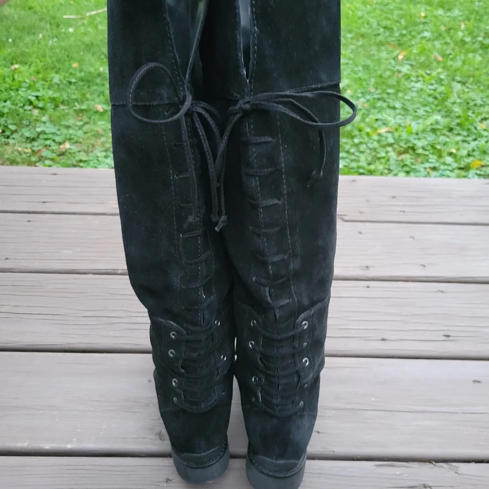 Nine West Black Suede Leather Over The Knee OTK Equestrian Riding Tall Boots 7.5